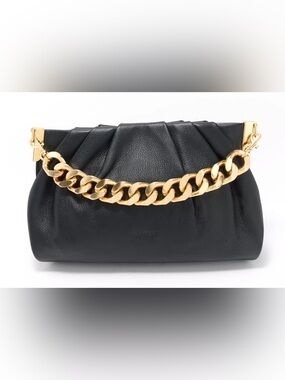 Aimee Kestenberg Chill Out Black Leather Frame Clutch Gold Chain Handbag
